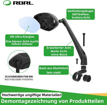 Fahrradspiegel Extra Große Spiegelfläche Echtglas 360° verstellbarer