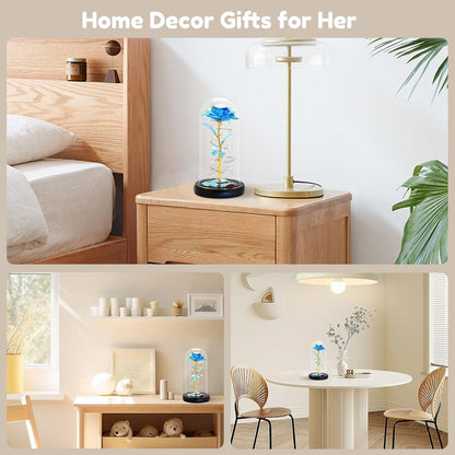 Ewige Rose im Glas LED Geschenkbox Blau für Frauen Mama