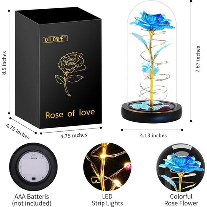 Ewige Rose im Glas LED Geschenkbox Blau für Frauen Mama