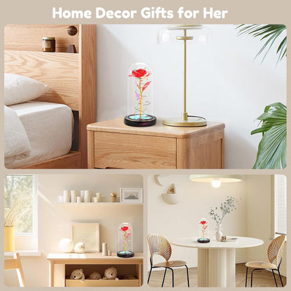 Ewige Rose im Glas mit LED Licht, Geschenk für Frauen, Weihnachten/Muttertag/Jahrestag