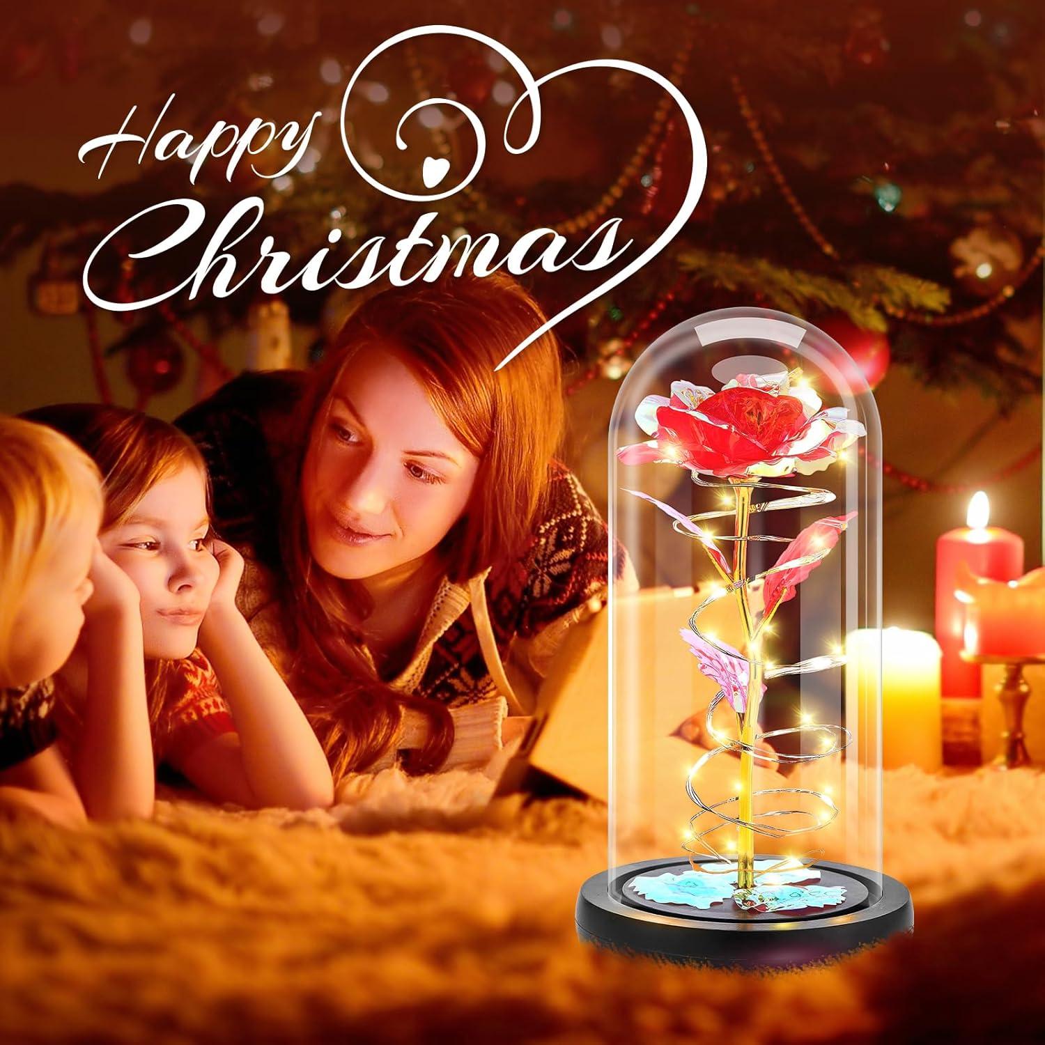 Ewige Rose im Glas LED Licht Rotes Geschenk Frauen Weihnachten