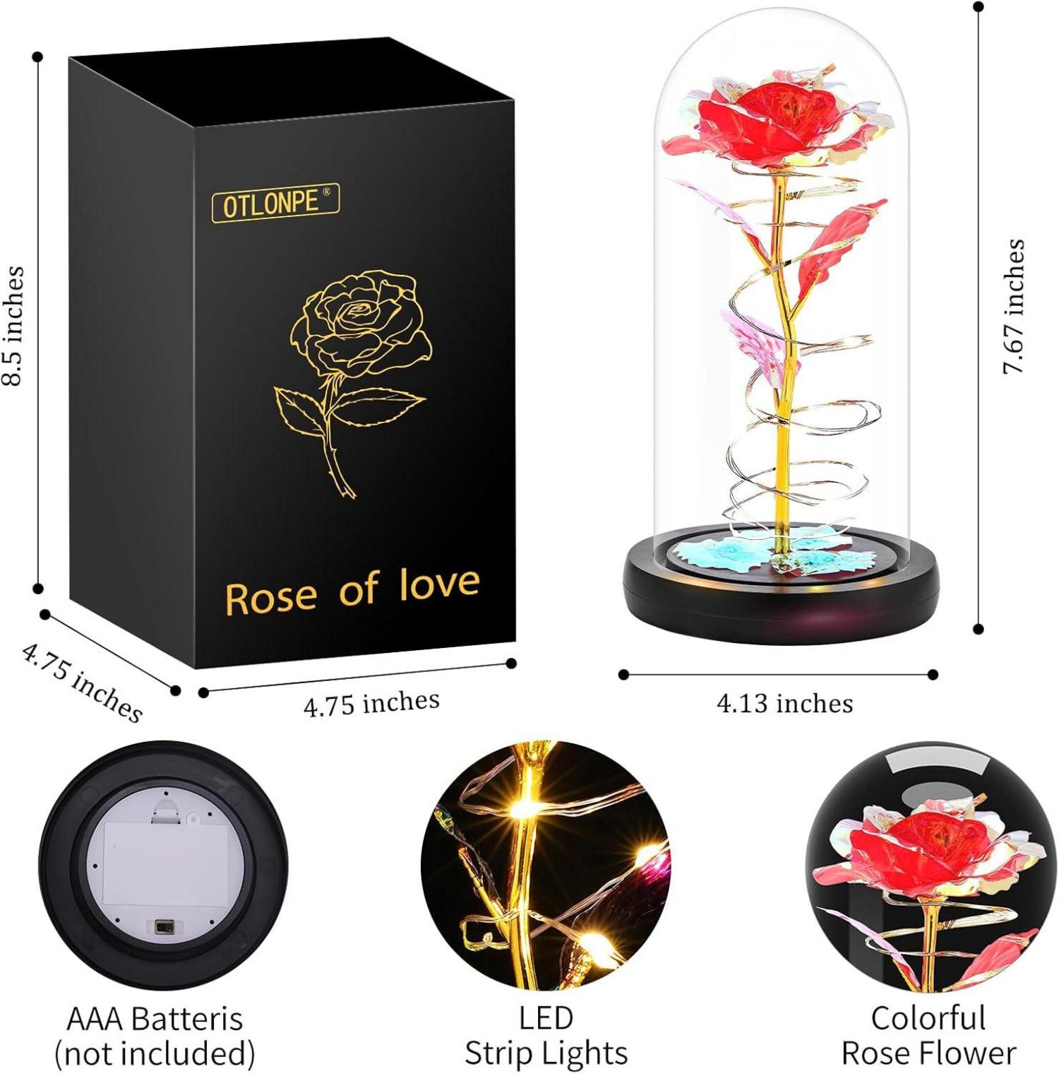 Ewige Rose im Glas LED Licht Rotes Geschenk Frauen Weihnachten