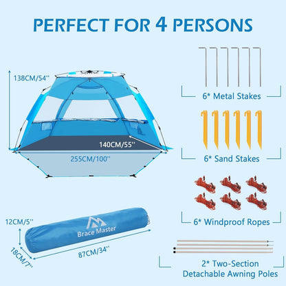 Brace Master Strandmuschel Pop Up Sonnendach UV 50+ Tragetasche 2-3 Personen