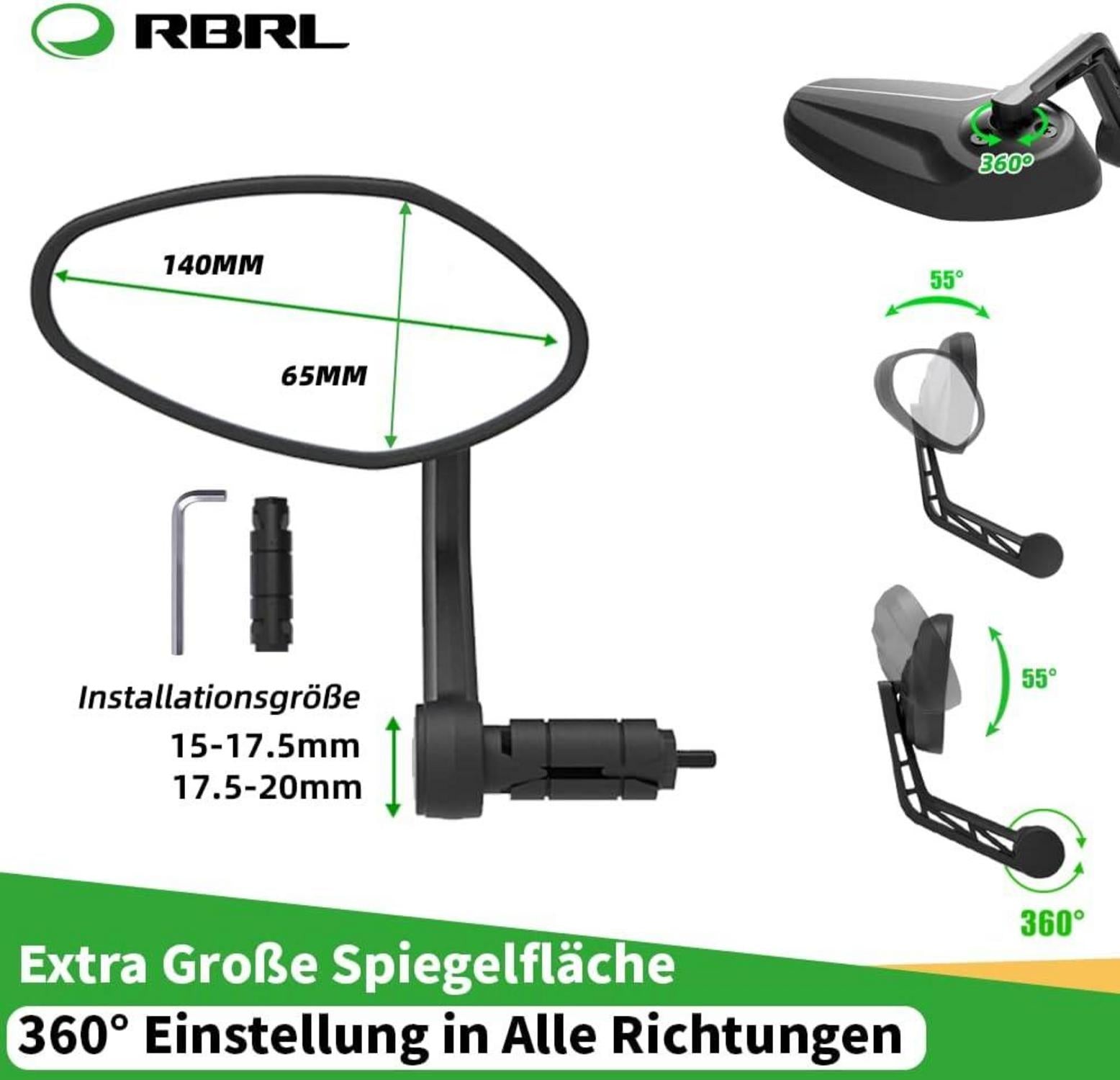 Fahrradspiegel Extra Große Bar End Spiegel Echtglas Rückspiegel E-Bike