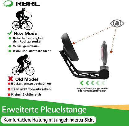 RBRL Extra Große Bar End Fahrradspiegel Schlagfestes Echtglas Rückspiegel für E-Bike und Fahrrad