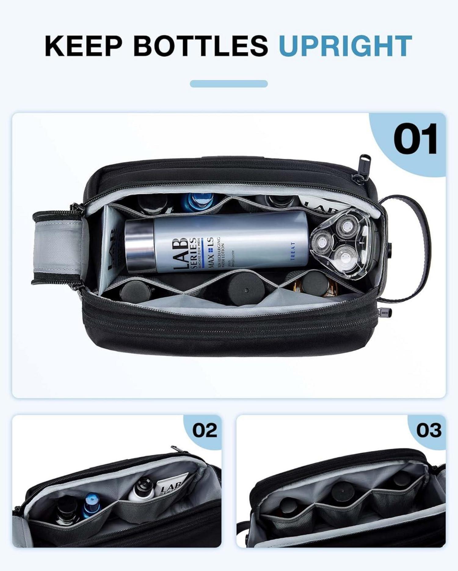 BAGSMART Herren Kulturbeutel Leder Wasserfest Schwarz