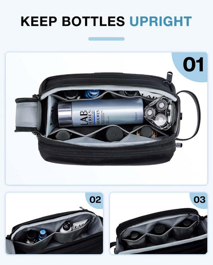 BAGSMART Herren Kulturbeutel Leder Wasserfest Schwarz