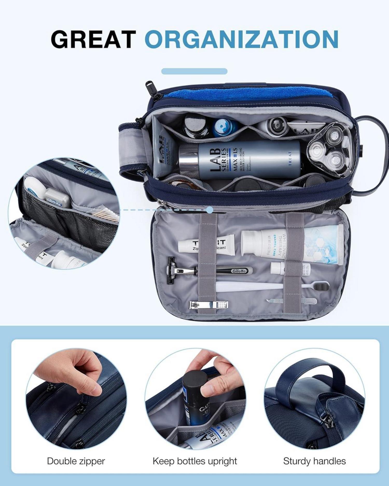 Herren Kulturbeutel Leder Dopp Kit Marineblau Organisator
