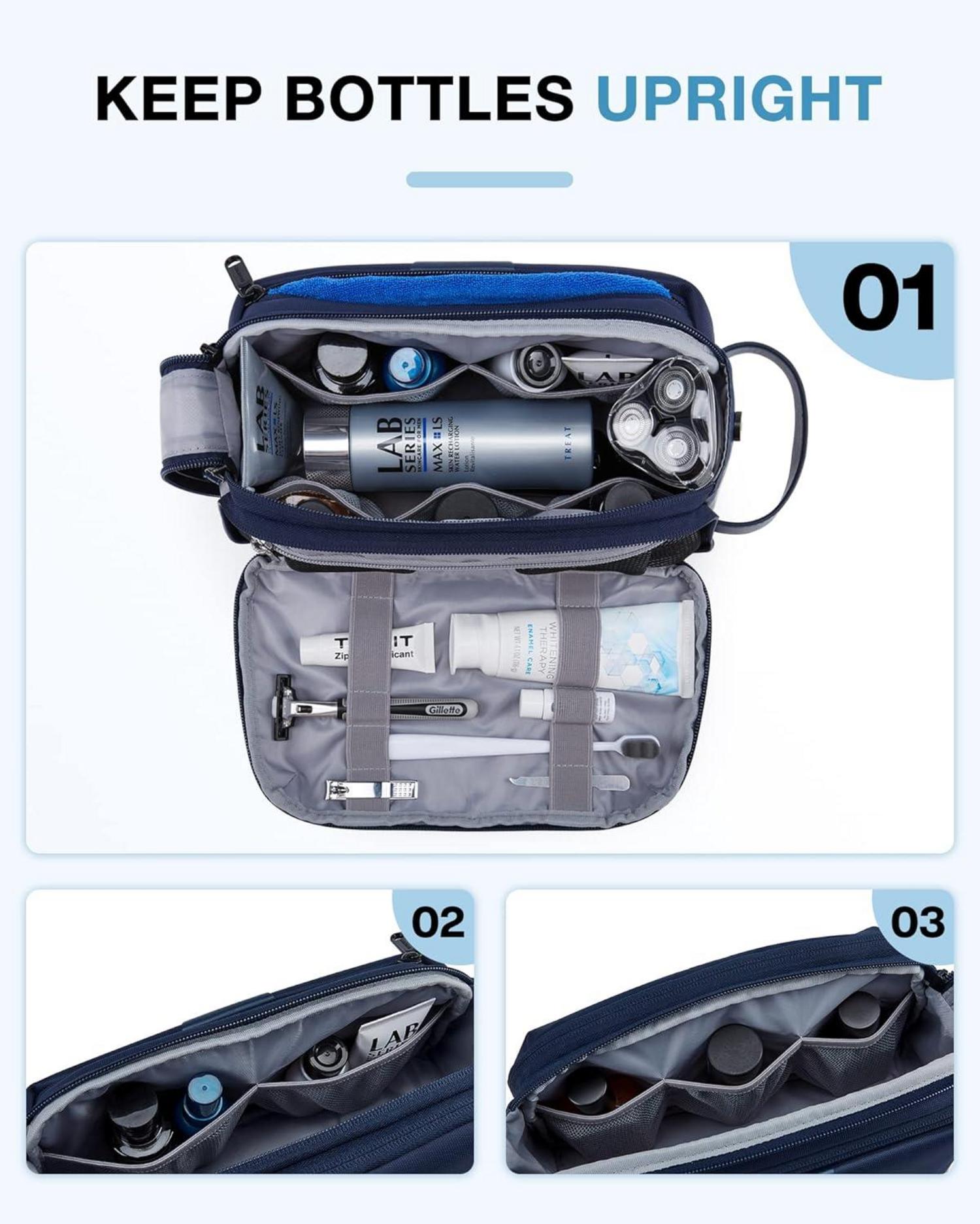 BAGSMART Herren Kulturbeutel Leder Reise Rasierbeutel Marineblau