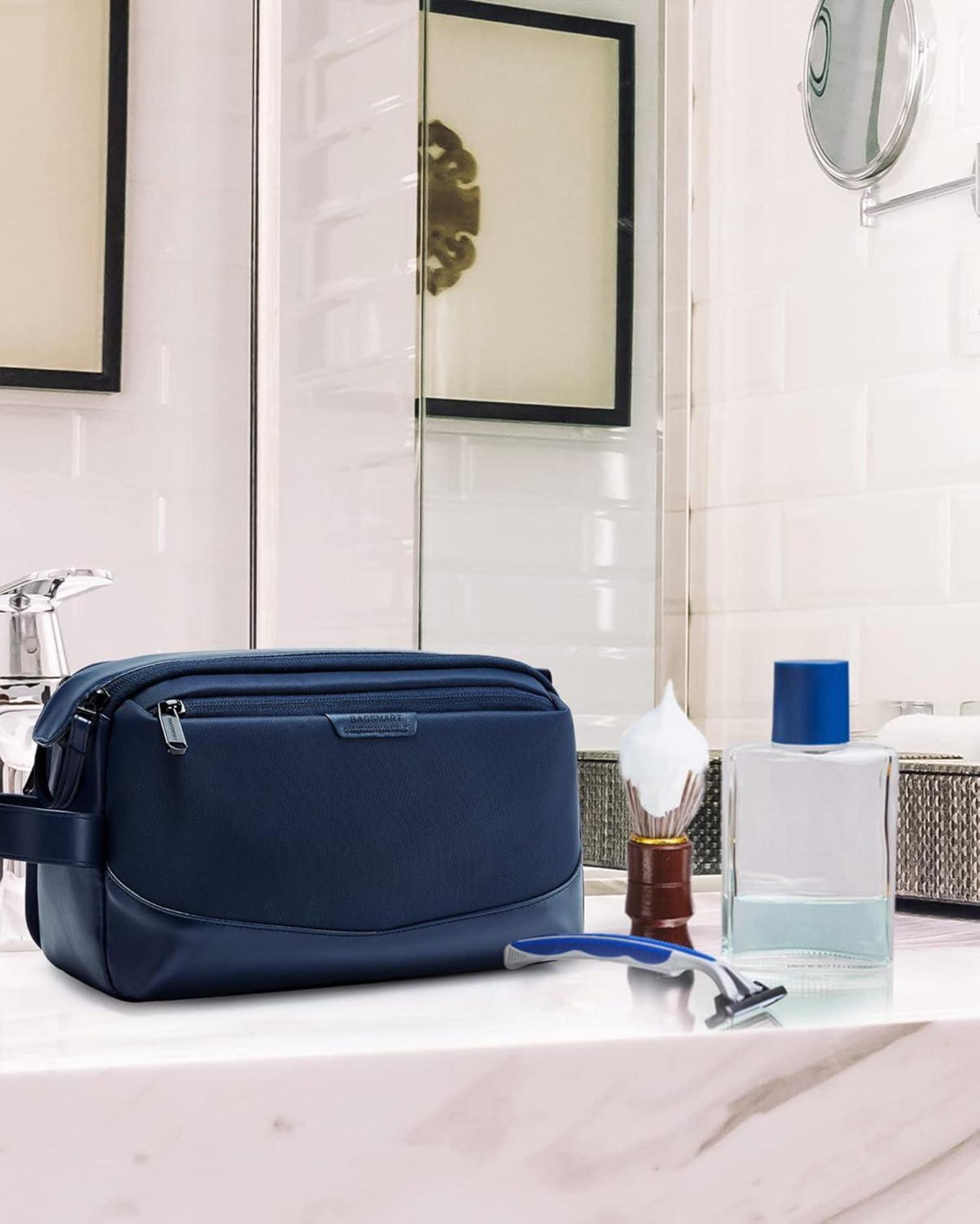 BAGSMART Herren Kulturbeutel Leder Dopp Kit Organizer wasserfest Marineblau