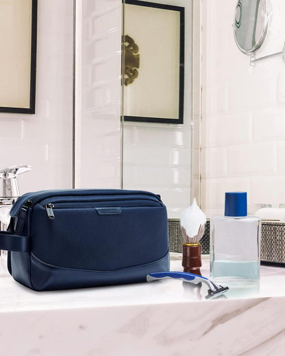 BAGSMART Herren Kulturbeutel Leder Dopp Kit Organizer wasserfest Marineblau