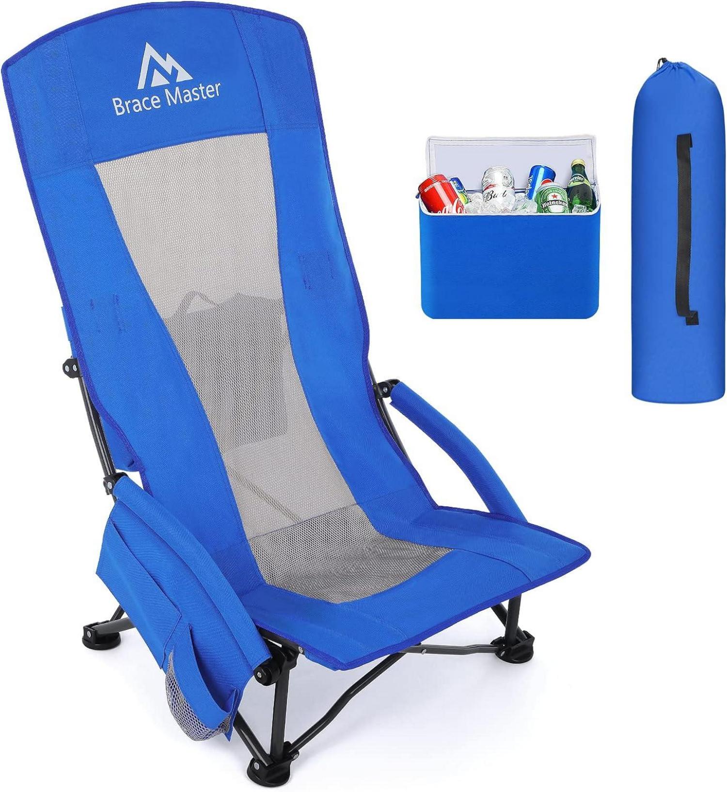 Brace Master Strandstuhl Campingstuhl faltbar mit Getränkehalter Blau