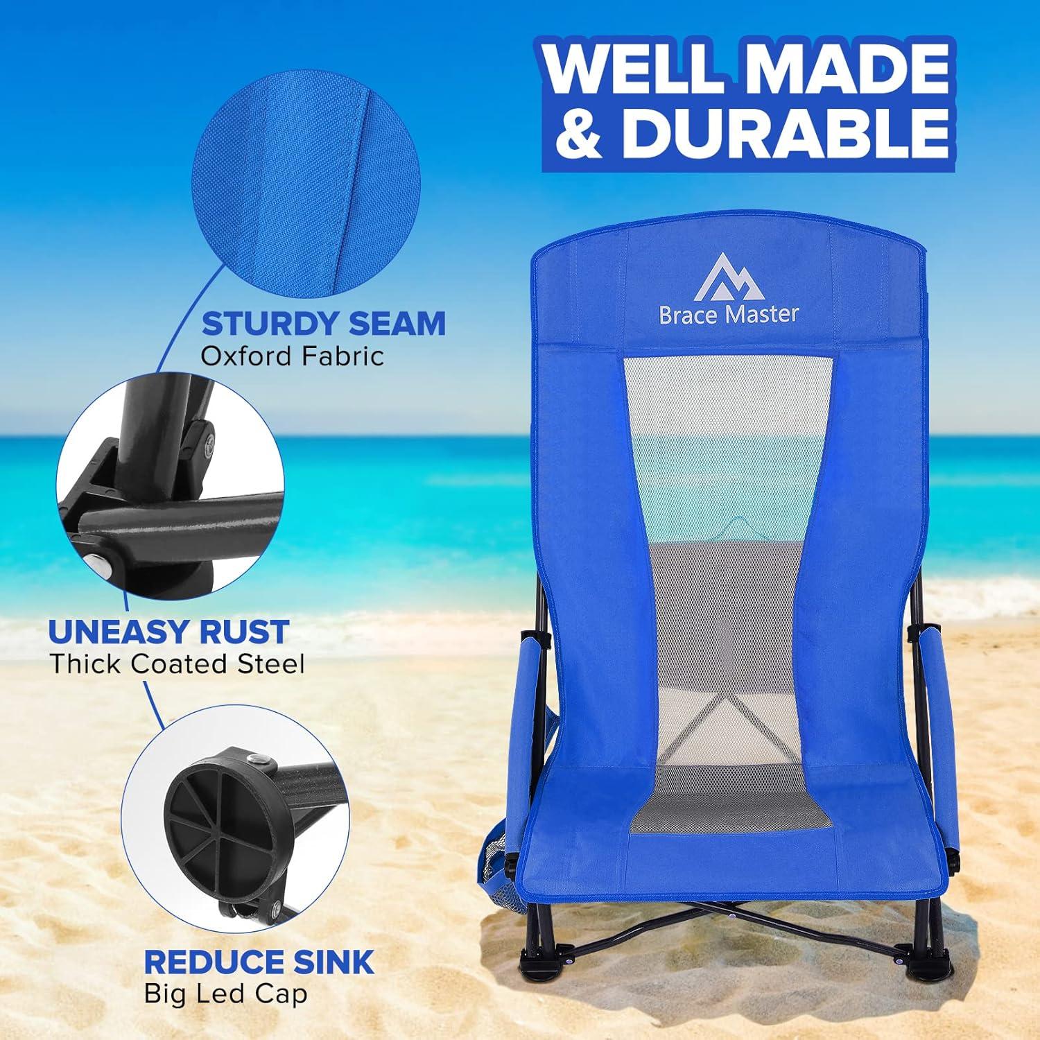 Brace Master Strandstuhl Campingstuhl mit hoher Rückenlehne Blau