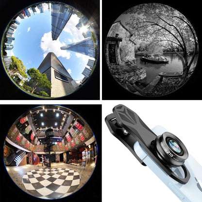 BIGBIGRIVER 210° Fisheye-Objektiv Professionell für iPhone Samsung Pixel BlackBerry Tablet - Tragbares Linsenclip Kit