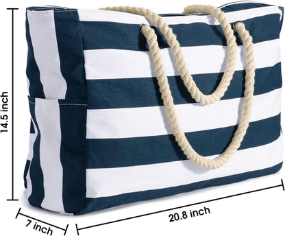 Große Wasserdichte Strandtasche mit Reißverschluss - Dunkelblau