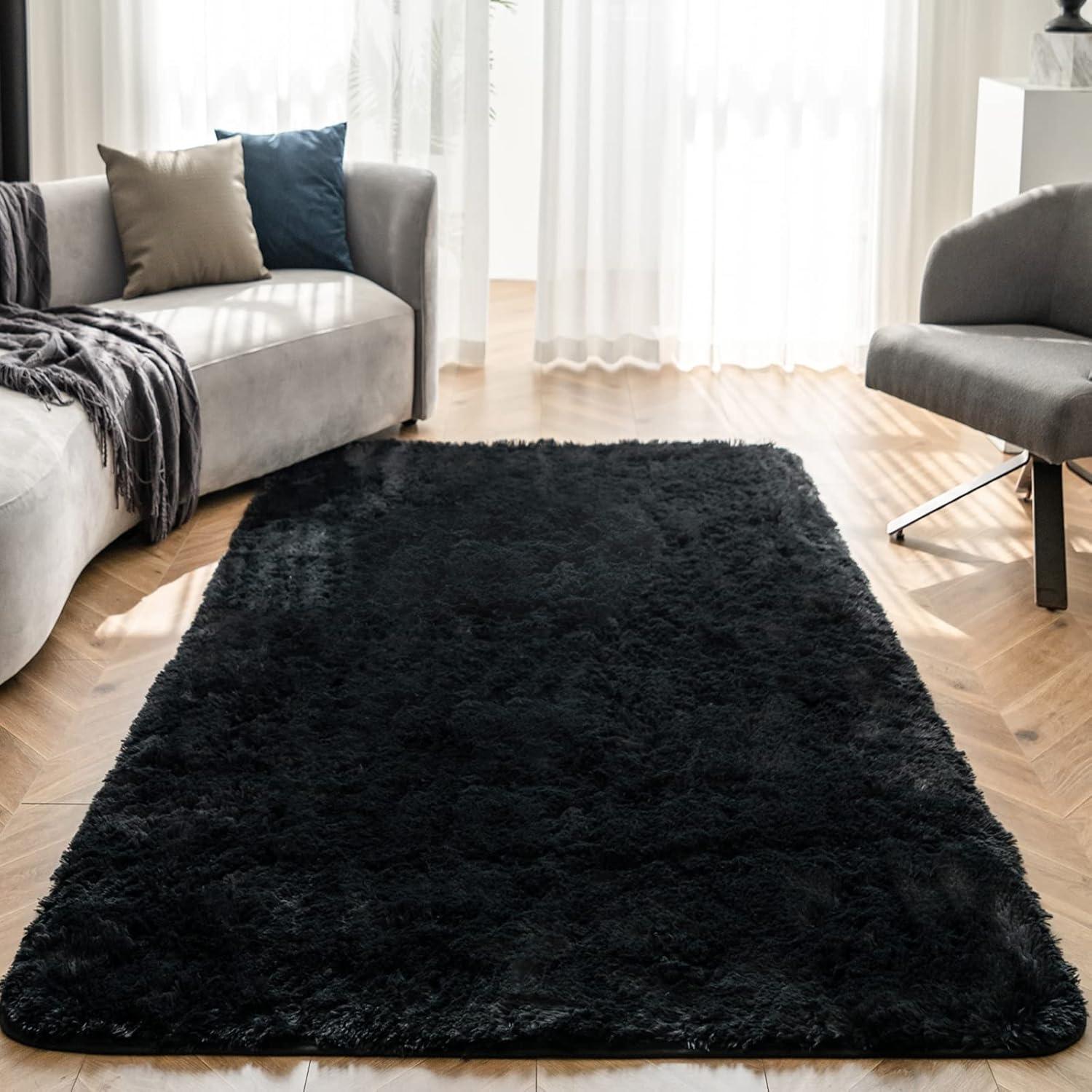 Shaggy Teppich Schwarz Antirutsch Hochflor Schlafzimmer Wohnzimmer 90x150cm