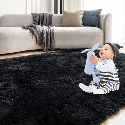 Hochflor Shaggy Teppich Antirutsch Schlafzimmer Teppich Schwarz 90x150cm