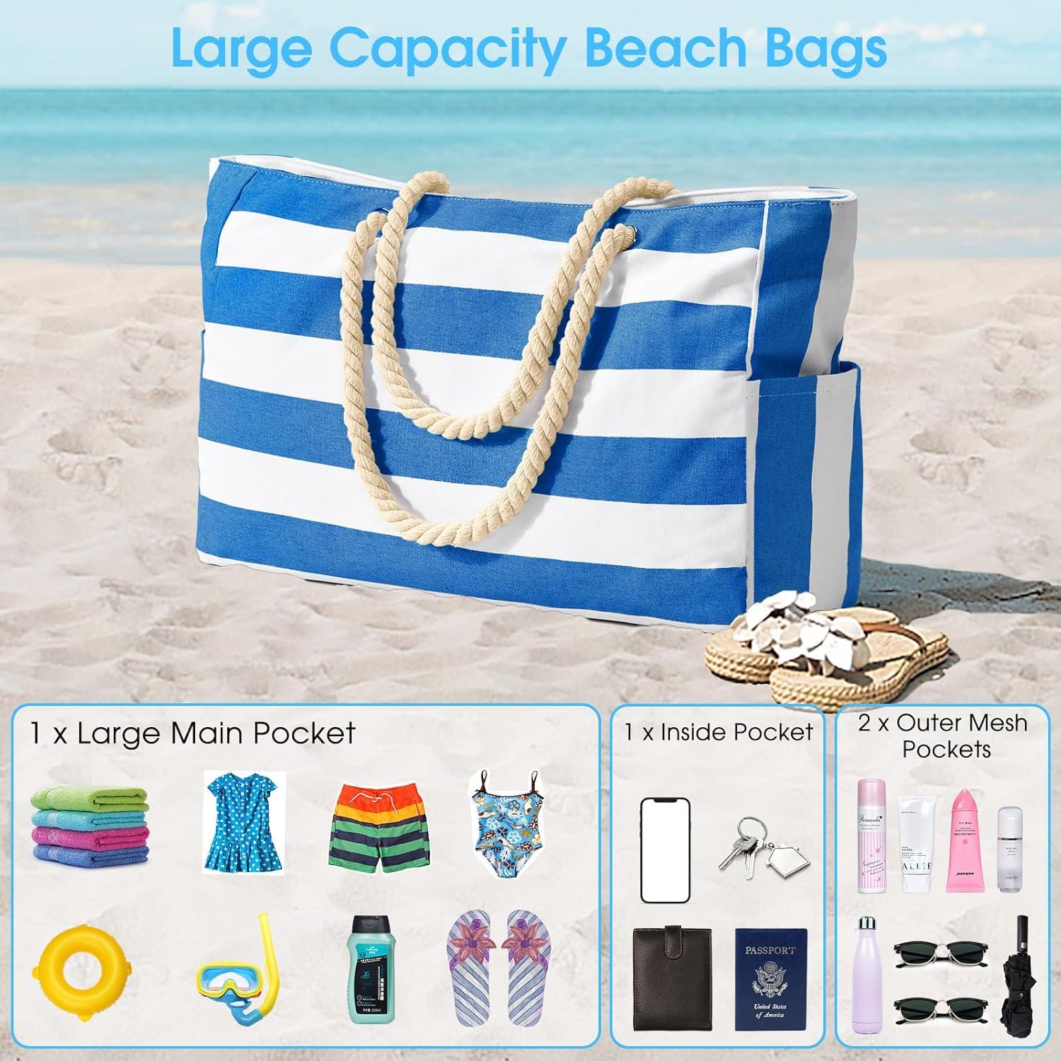 Wasserdichte Strandtasche Damen Groß Reißverschluss Blau