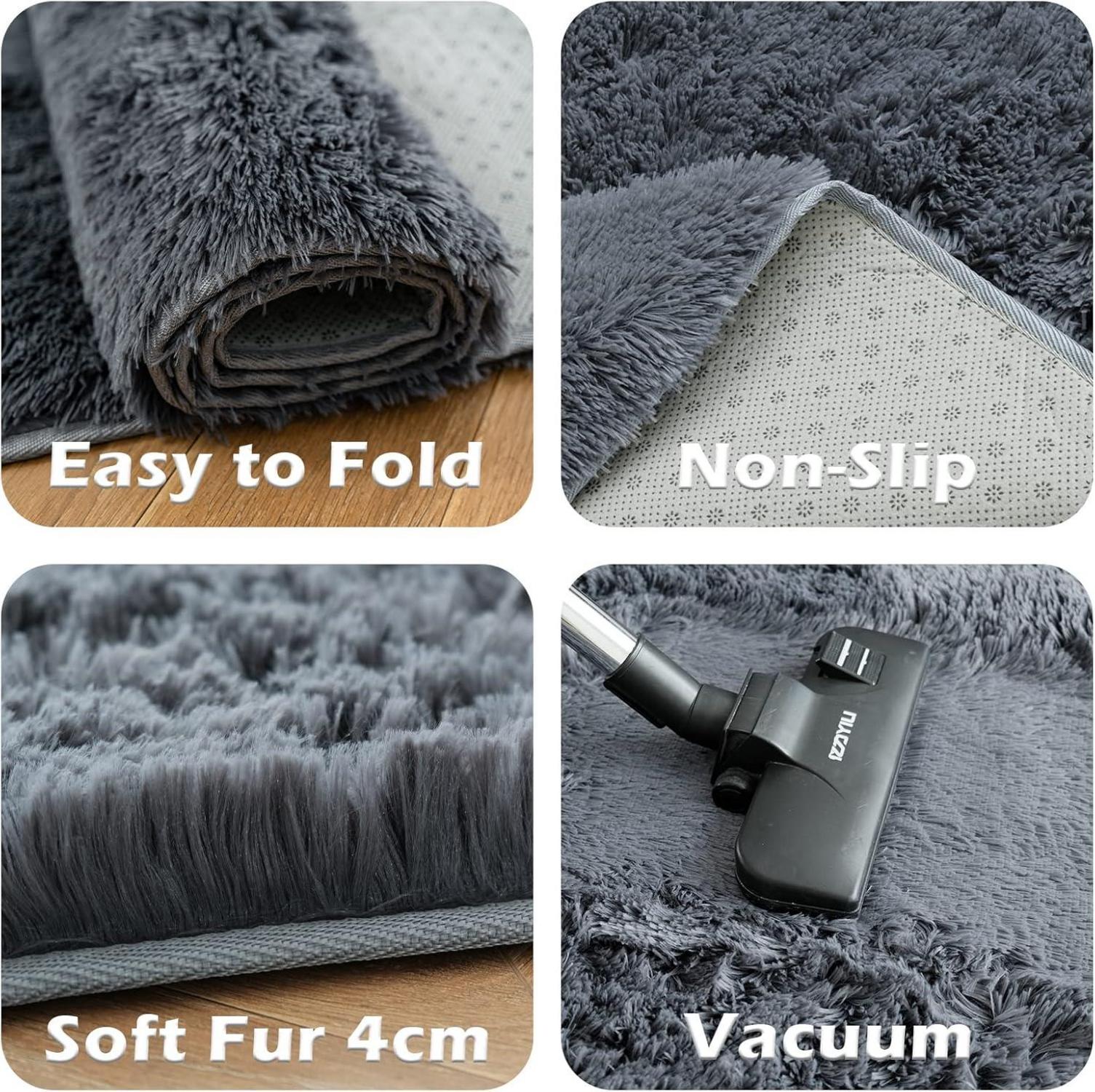 Großer Grauer Hochflor Shaggy Teppich Wohnzimmer
