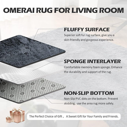 OMERAI Großer Hochflor Shaggy Teppich Grau 150x240cm