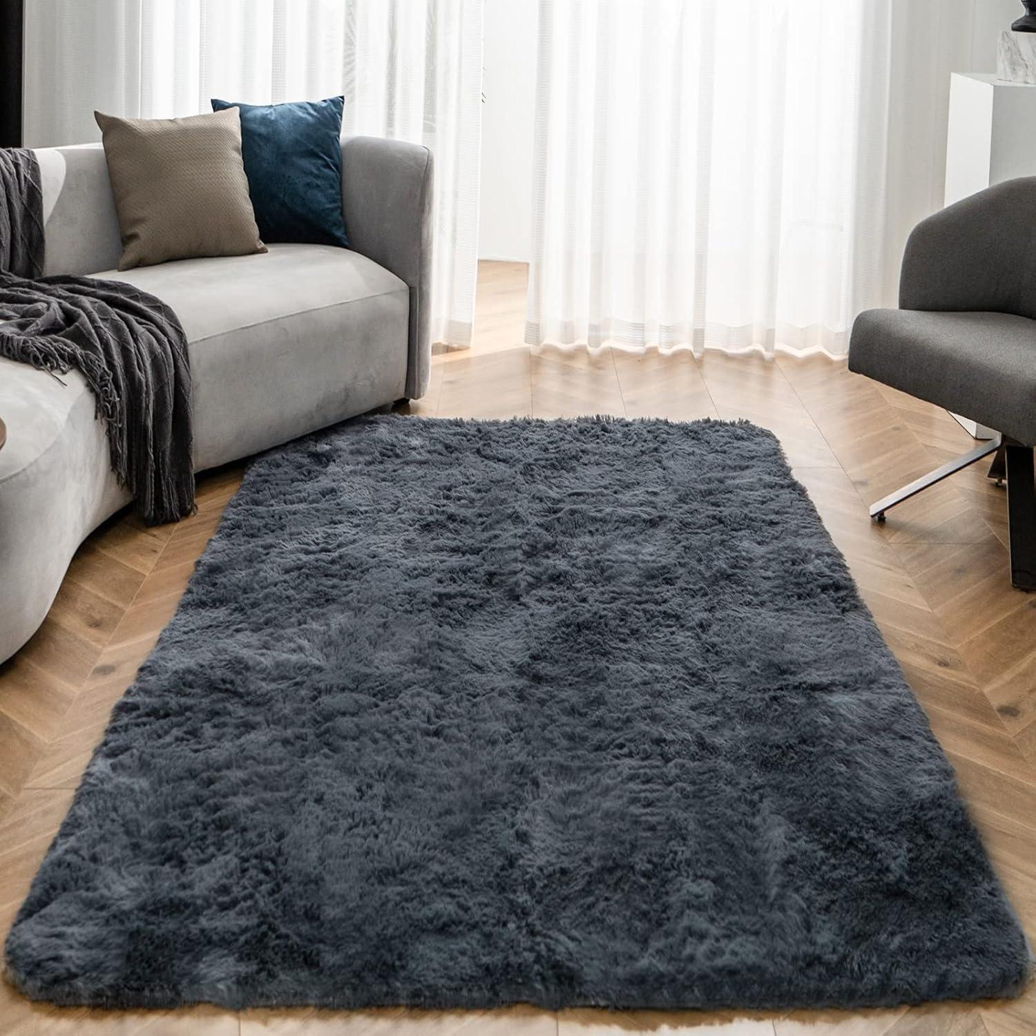 Großer Shaggy Teppich Grau Weich Antirutsch 150x240cm
