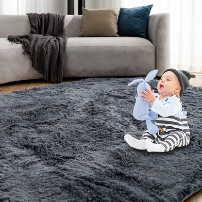 OMERAI Großer Hochflor Shaggy Teppich Grau 150x240cm