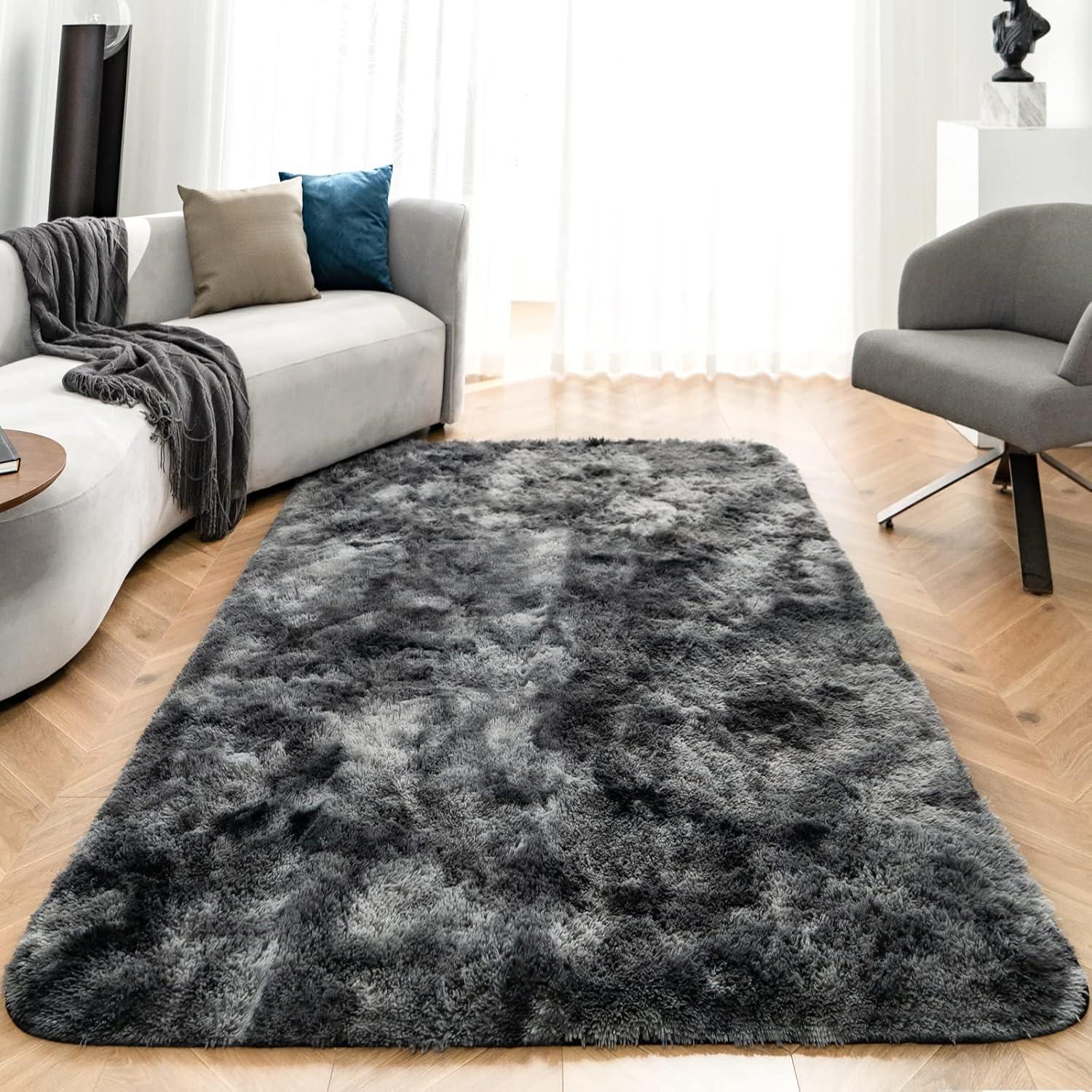 Hochflor Shaggy Teppich Wohnzimmer Kinderzimmer 90x150 Dunkelgrau