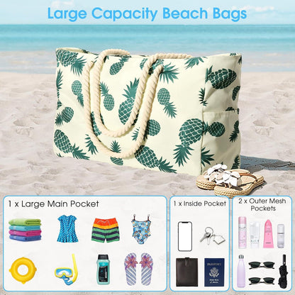 Stilvolle Strandtasche XXL Wasserdicht mit Reißverschluss, Ananas