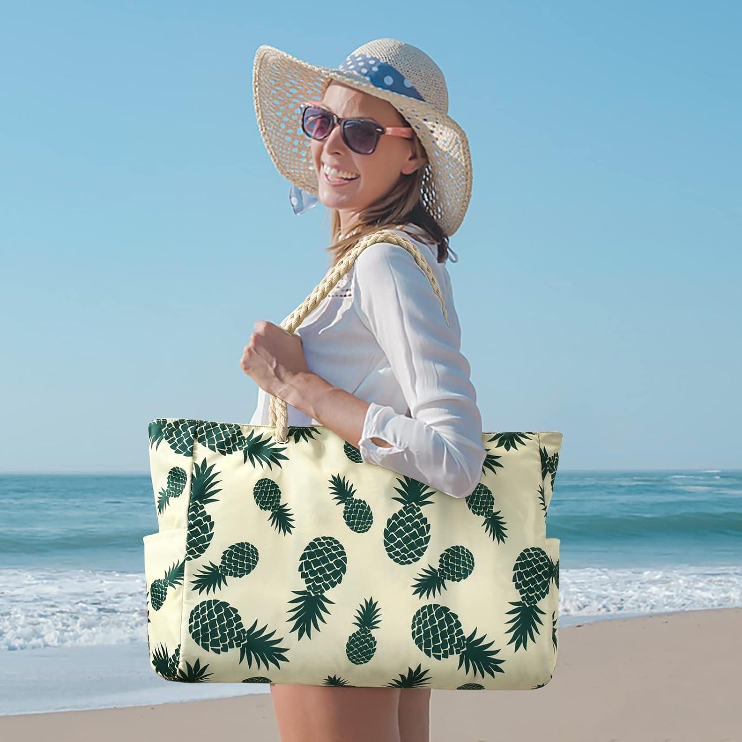 Stilvolle Strandtasche XXL Wasserdicht mit Reißverschluss, Ananas