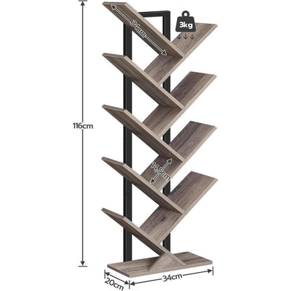 HOOBRO Bücherregal Baumform 9 Ebenen Holz Metall 34x20x116cm