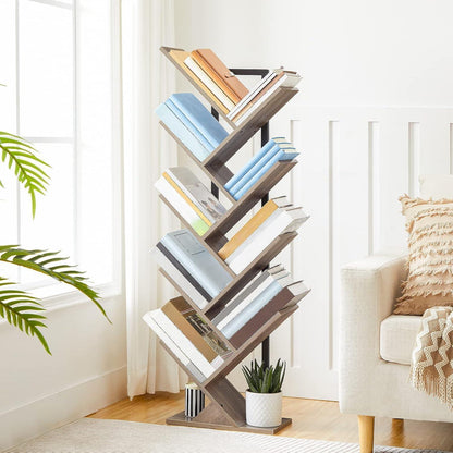 HOOBRO Bücherregal Baumform 9 Ebenen Holz Metall 34x20x116cm