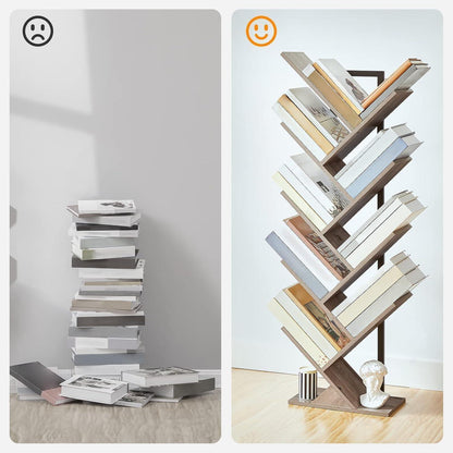 HOOBRO Bücherregal Baumform 9 Ebenen Holz Metall 34x20x116cm