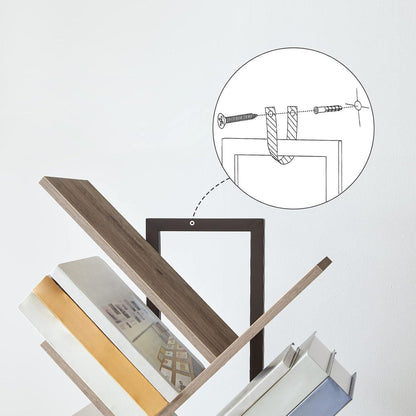 HOOBRO Bücherregal Baumform 9 Ebenen Holz Metall 34x20x116cm