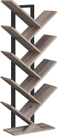 Bücherregal Baumform Holz Metallgestell 9 Ebenen 34x20x116 cm