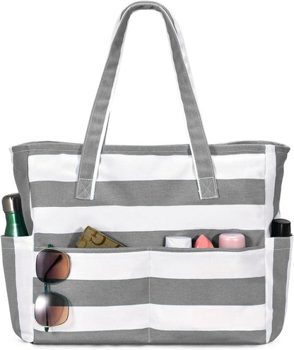 Große Strandtasche mit 9 Taschen und Reißverschluss