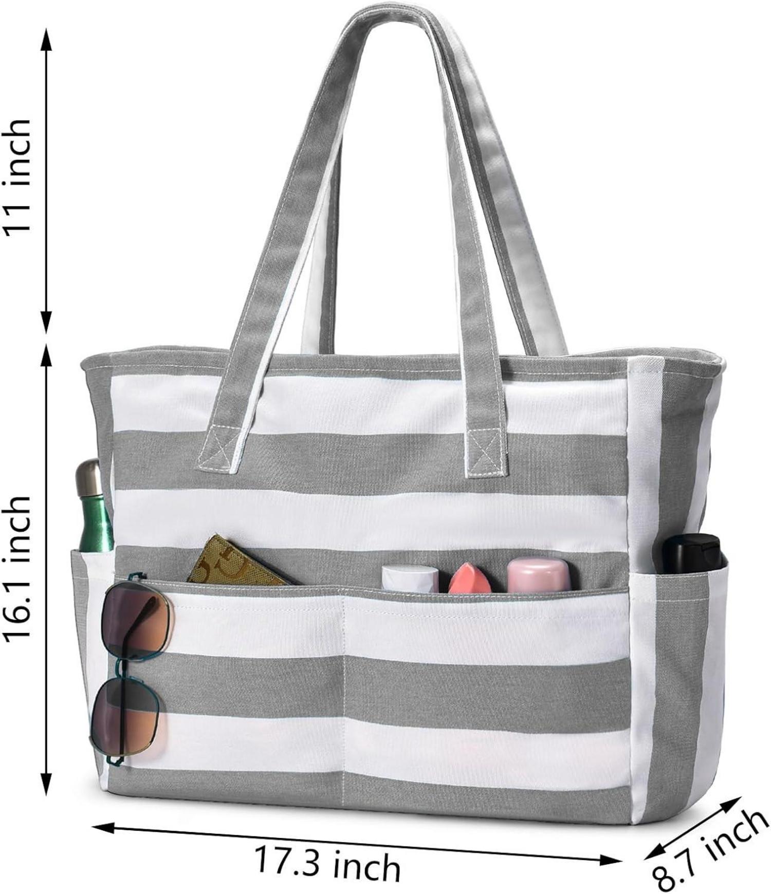 Große Strandtasche mit 9 Taschen und Reißverschluss