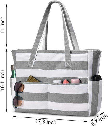 Große Strandtasche mit 9 Taschen und Reißverschluss