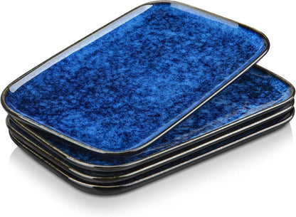 Servierplatten Set 4 Personen Steingut Geschirr Blau-Grün