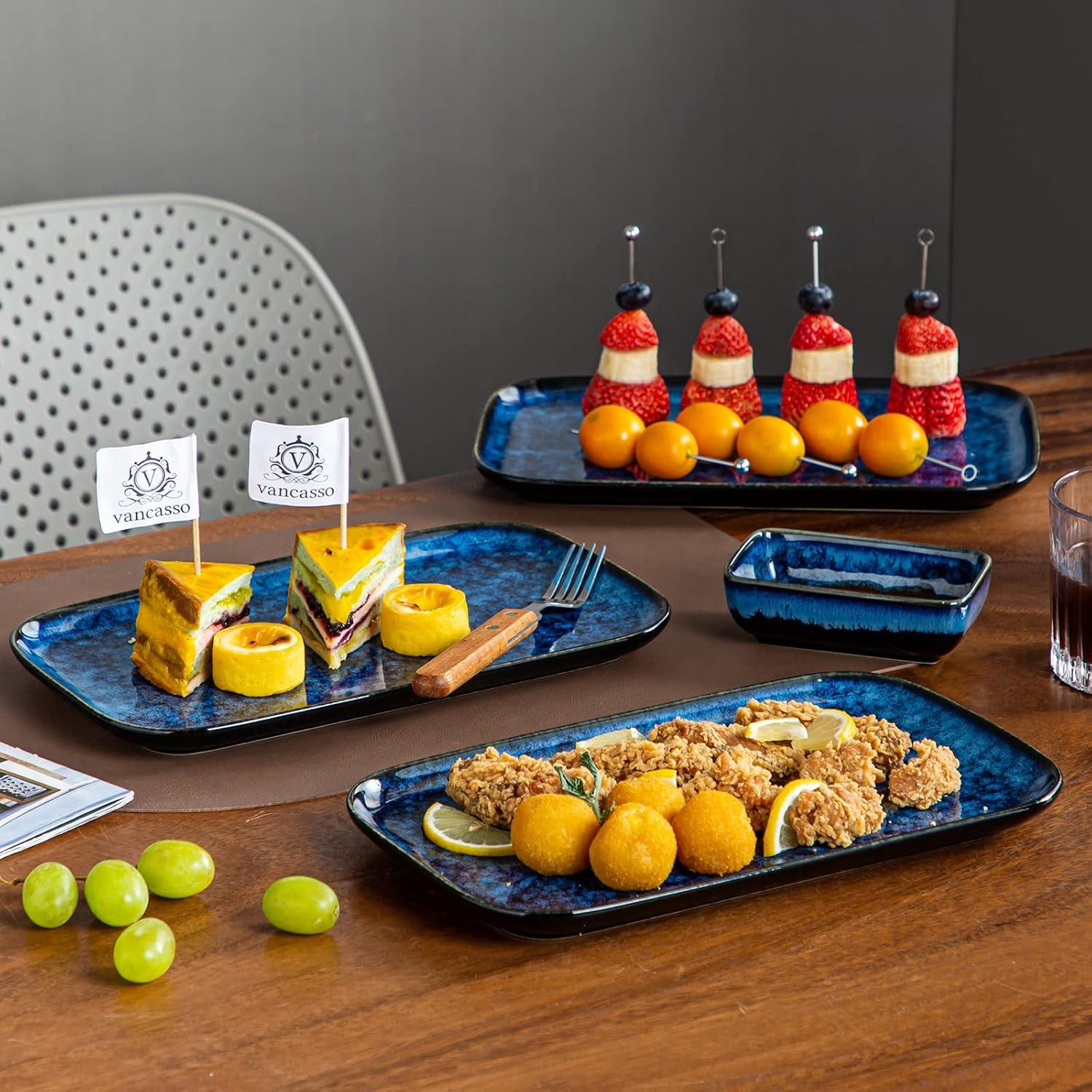 vancasso STERN Servierplatten Set 4 Personen Steingut blau-grün 4er Set