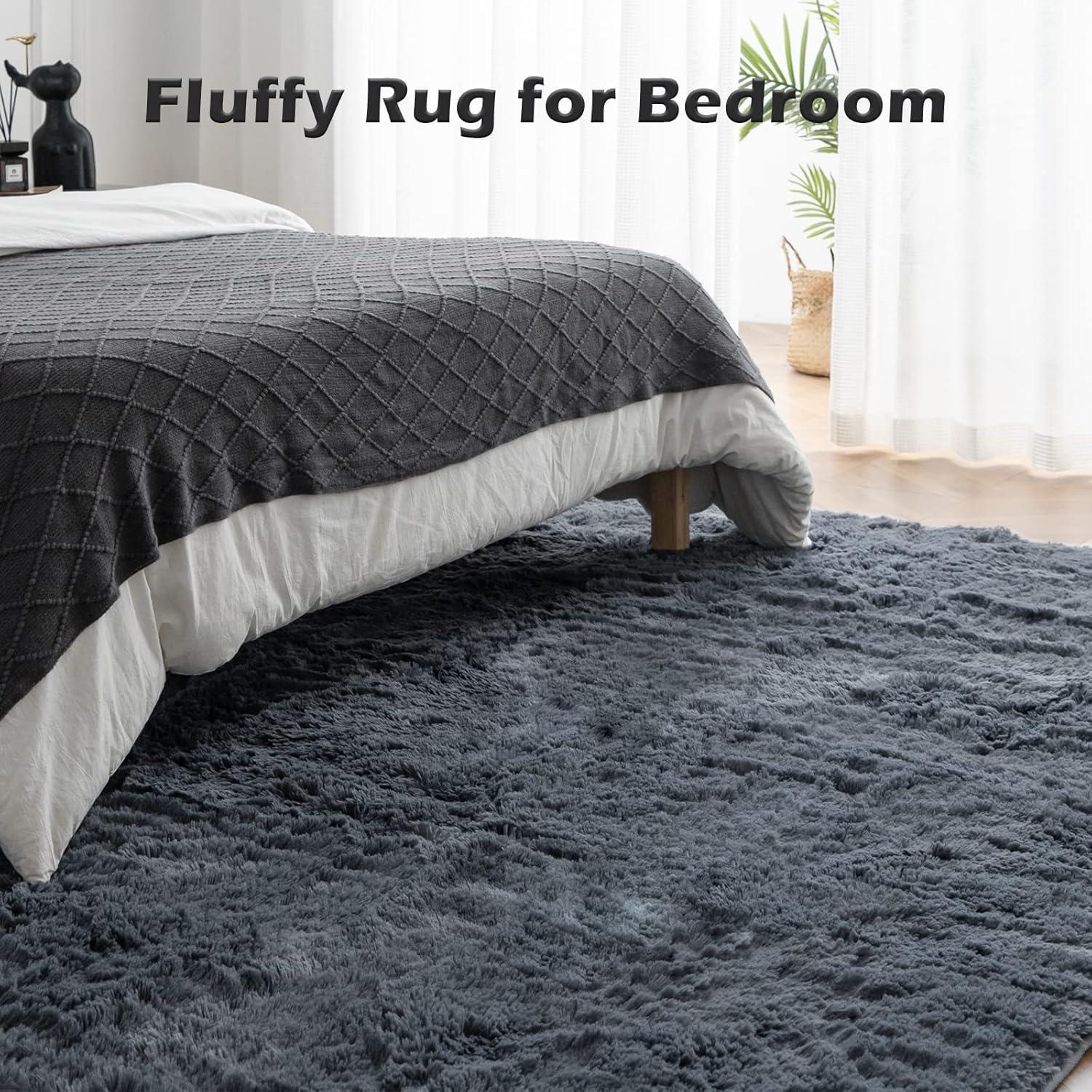 Hochflor Grau Teppich Shaggy Flauschig 90x150CM