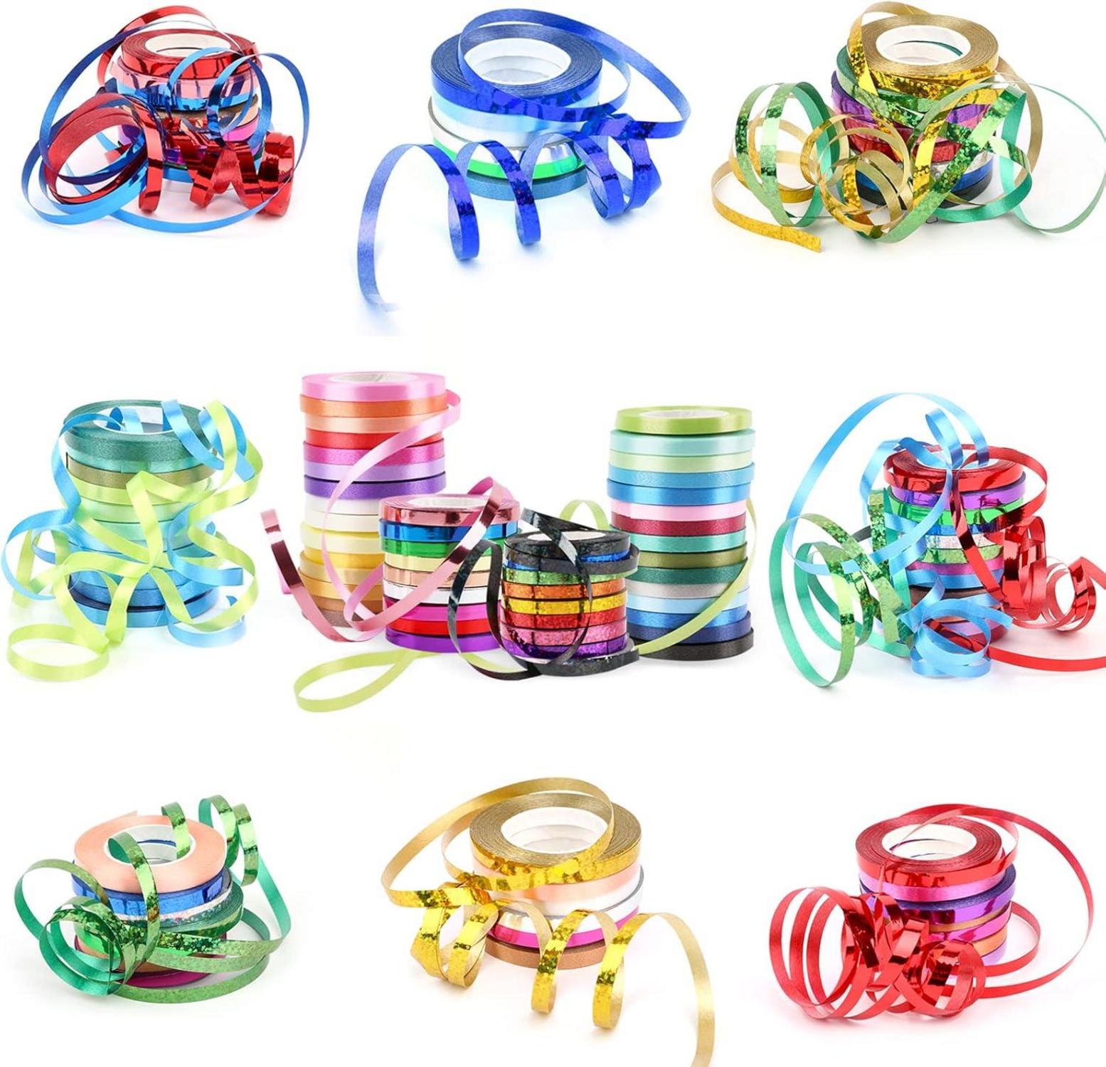 Dooozy 48 Rollen Ringelband Geschenkband Set 5MM 10M für Geburtstag Hochzeit Geschenk Florist Luftballon