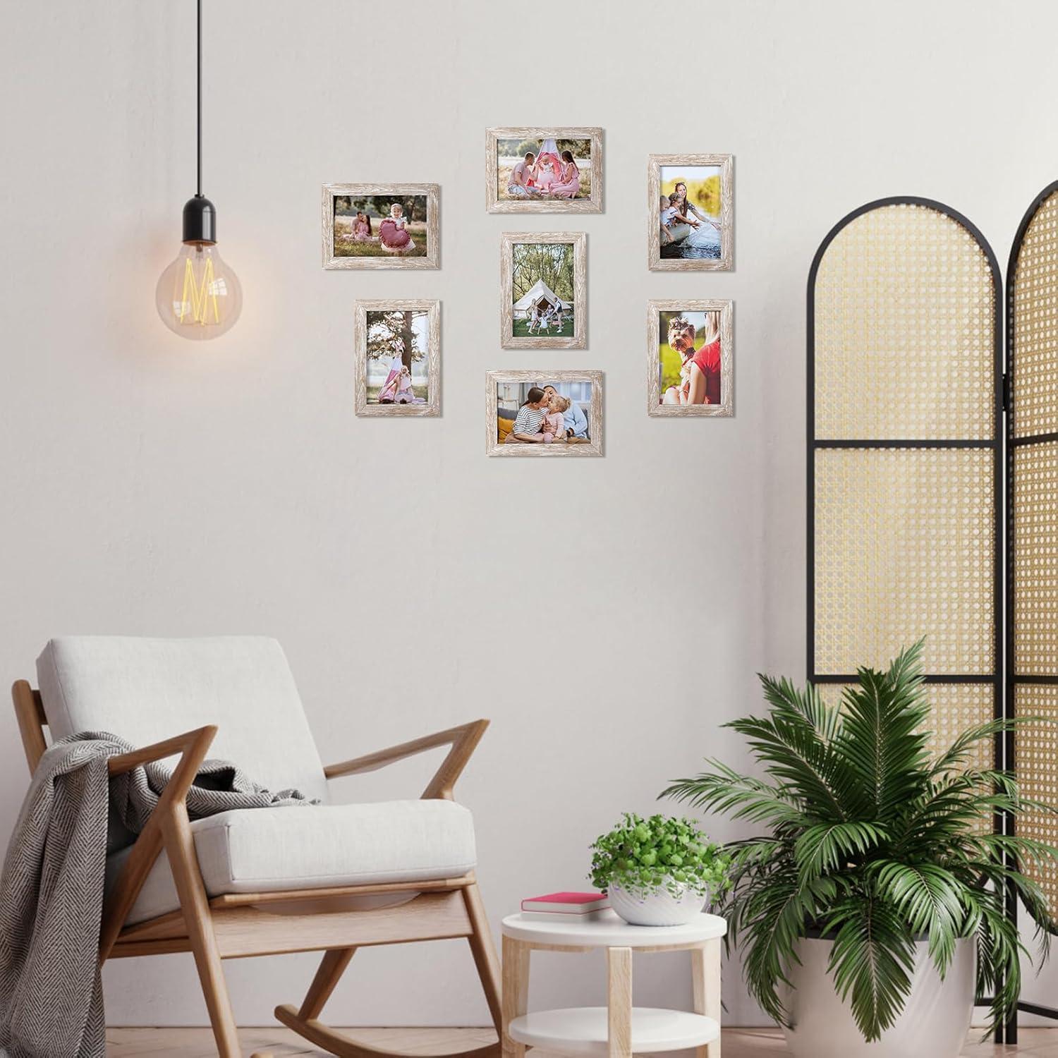 12er Set Bilderrahmen 9x13 cm Beige Fotorahmen Collage Plexiglas Holzmaserung