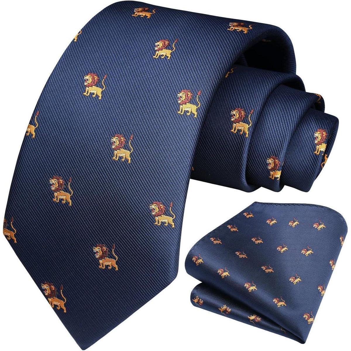 Herren Krawatten Set mit Tiermuster und Einstecktuch, Navy Blau