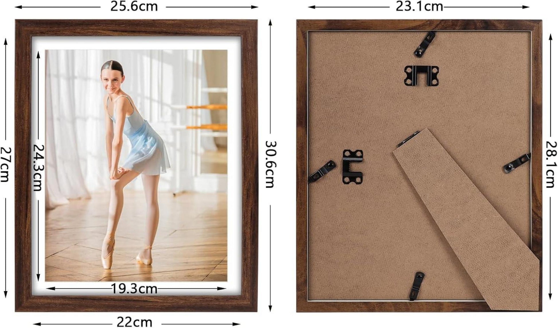 Braune Bilderrahmen 20x25 cm 4er-Set mit Passepartouts