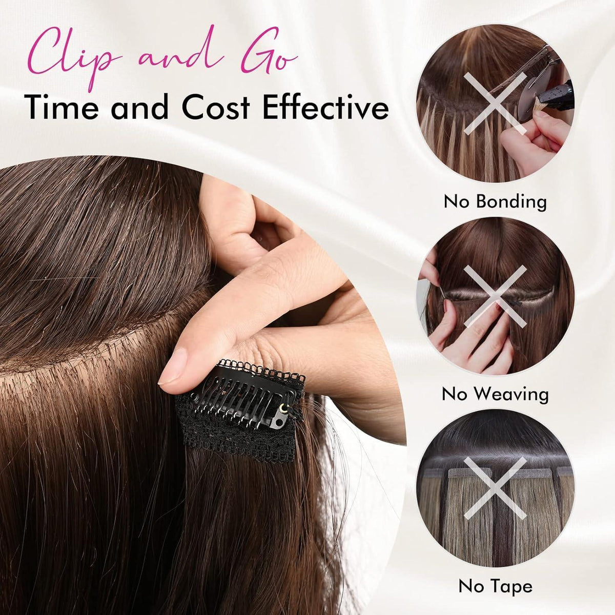 60cm lange Wellenhaarverlängerung mit Clips - Silber Grau