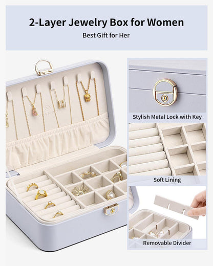 Vlando Schmuckkästchen Mädchen Damen Doppelschicht Lila, Abschließbar, Schmuckaufbewahrung Box Ringe Ohrringe Armbänder