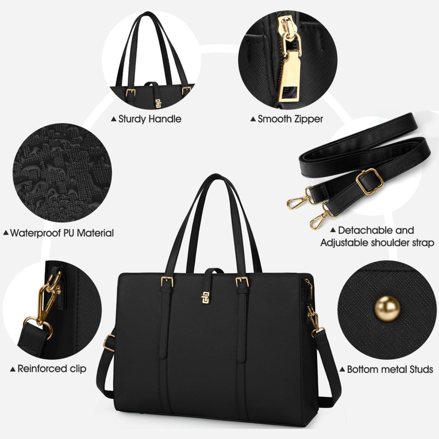 Große Schwarze Wasserdichte Handtasche Damen 15.6 Zoll PU Leder