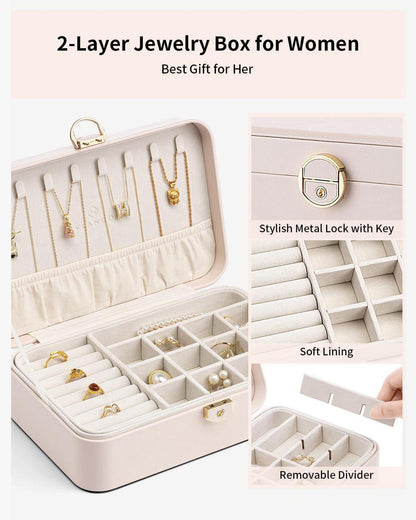 Vlando Schmuckkästchen Mädchen Damen Doppelschicht Abschließbar Halsketten Ringe Ohrringe Armbänder