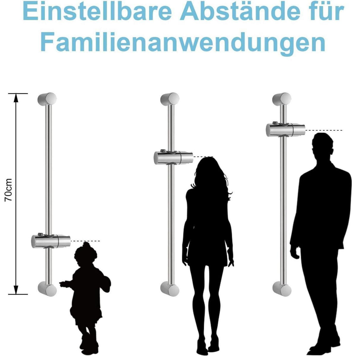 Verstellbare Duschstange Edelstahl 70cm mit Halterung