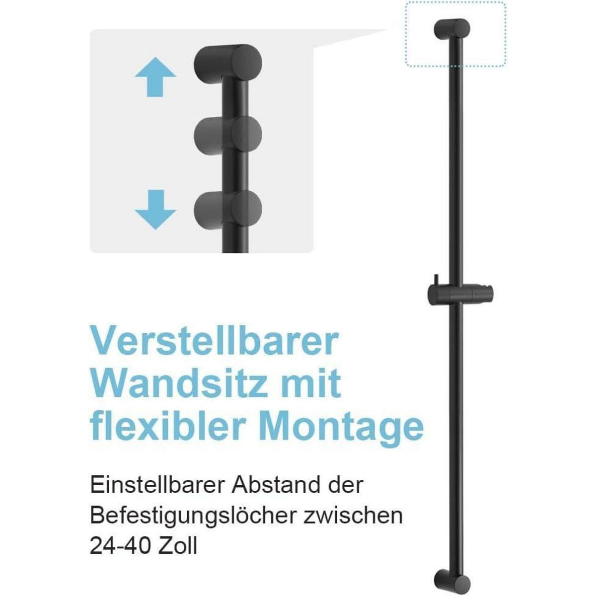 Verstellbare Duschstange Schwarz 100cm mit Halterung